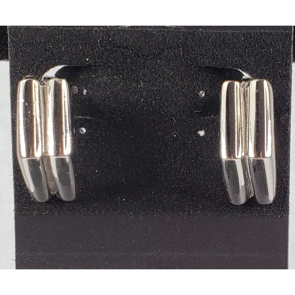 Vintage Signed Monet Architectural Geometric Ribbed Arch Clip On Earrings - Picture 7 of 15